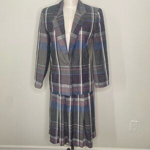 Vintage Prophecy Blazer Pleat Midi Skirt Set Plaid Sz 4